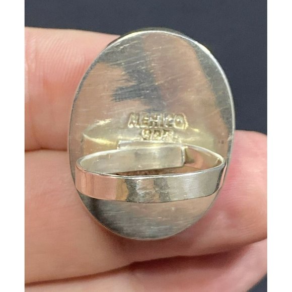 925 Ring Mexico Turquoise Oval Cab Ring Size 7 Adjustable Fine - Picture 4 of 7